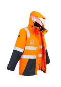 SYZMIK Men’s Hi Vis 4 In 1 Waterproof Jacket ZJ532 Work Wear Syzmik Orange/Navy XXS