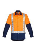 SYZMIK Men’s Hi-Vis Spliced Shoulder Taped Industrial Shirt ZW124 Work Wear Syzmik Orange/Navy S