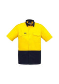 SYZMIK Men’s Rugged Cooling Hi-Vis Spliced S/S Shirt ZW815 Work Wear Syzmik Yellow/Navy XXS