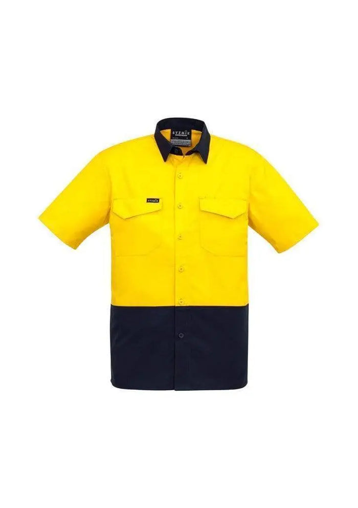 SYZMIK Men’s Rugged Cooling Hi-Vis Spliced S/S Shirt ZW815 Work Wear Syzmik Yellow/Navy XXS