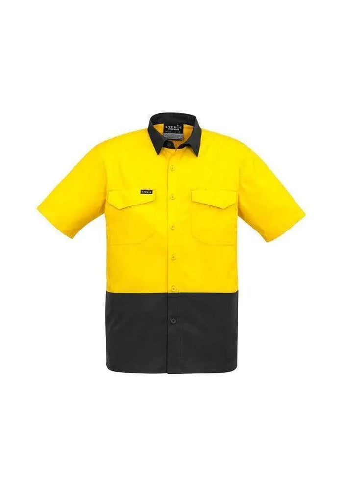 SYZMIK Men’s Rugged Cooling Hi-Vis Spliced S/S Shirt ZW815 Work Wear Syzmik Yellow/Charcoal XXS