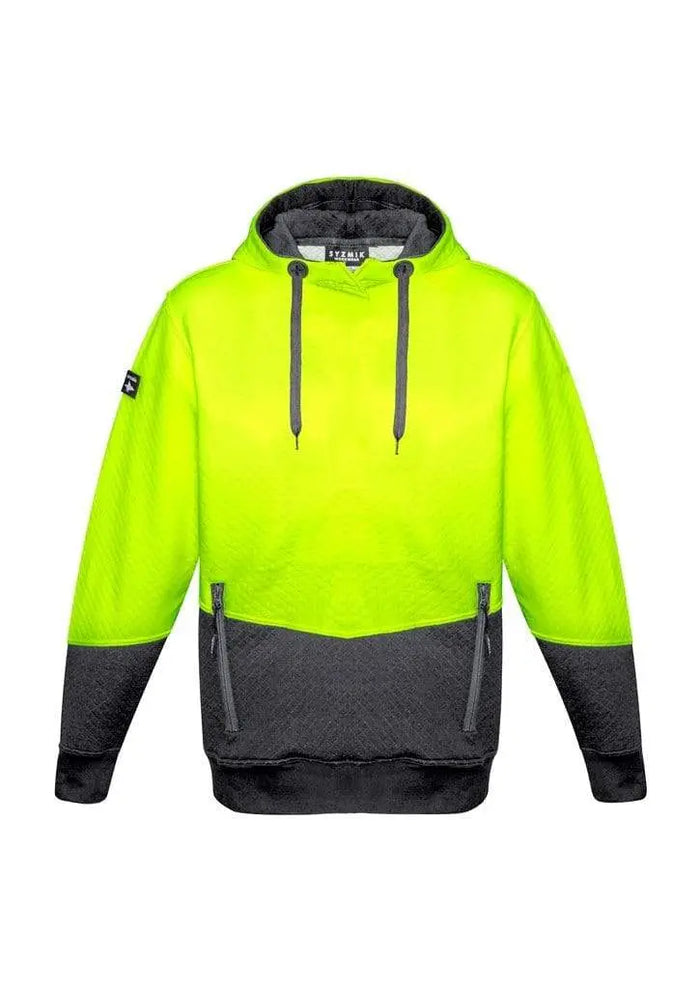 SYZMIK Unisex Hi-Vis Textured Jacquard Hoodie ZT477 Work Wear Syzmik Yellow/Charcoal XXS