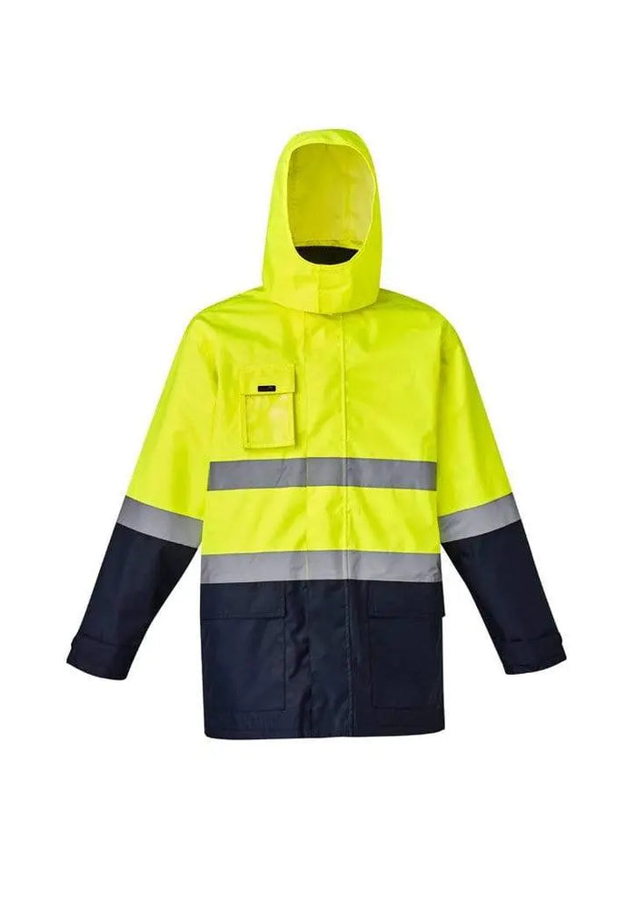 Syzmik Workwear Mens Hi Vis Basic 4 in 1 Waterproof Jacket ZJ220  flash uniforms XXS Yellow/Navy