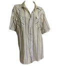 Tan, White and Blue Cotton Snap Front Men's Western Shirt circa 1980s XL