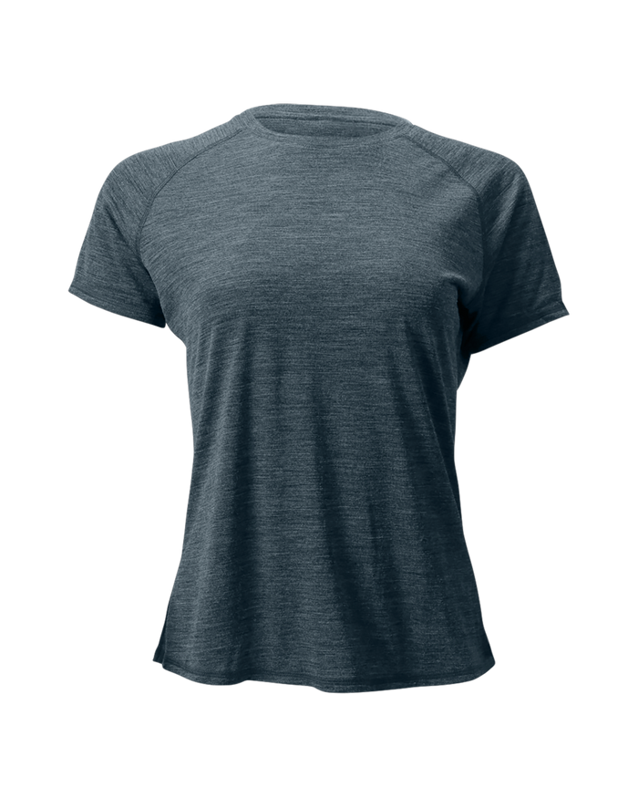 The Cozy Del Merino T-Shirt - Women's in Stormy Weather, flat lay front