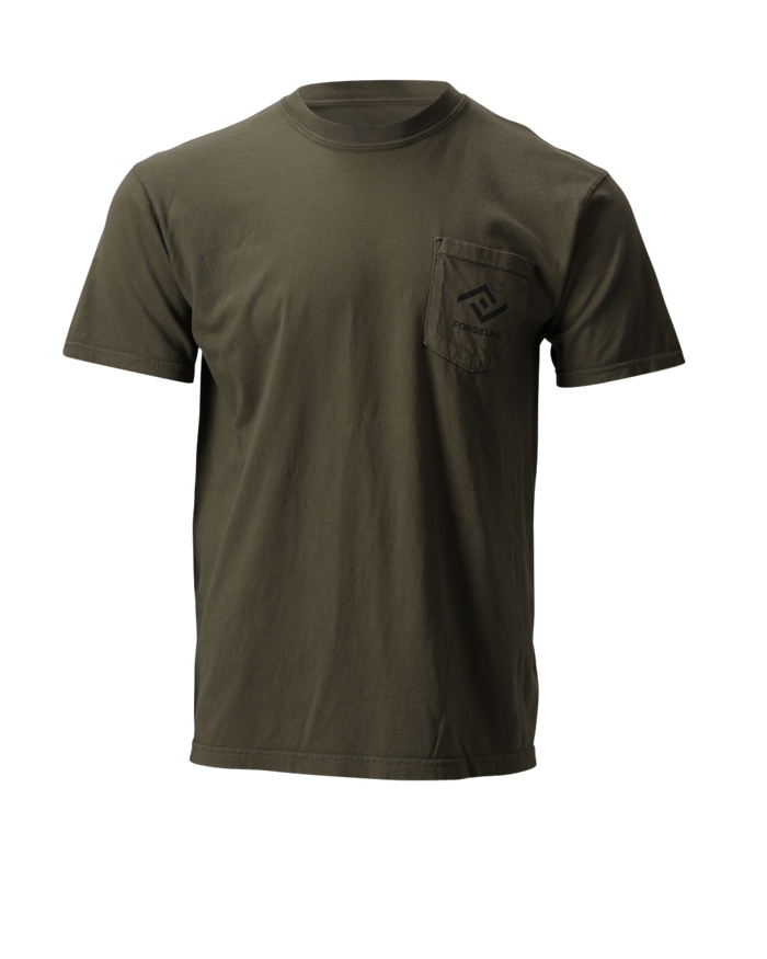 The ForgeLine Pocket Tee in Sage, flat lay front