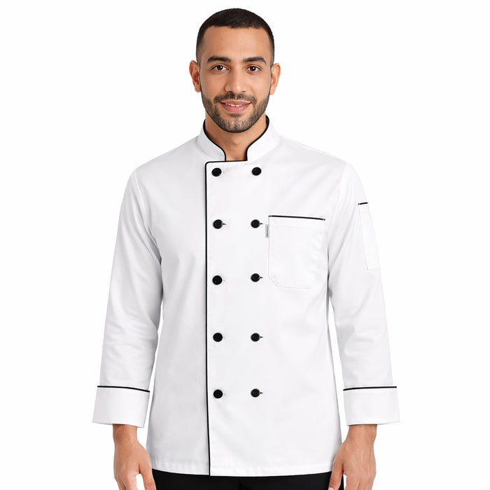 uniformer Full-Sleeve Chef Coat for Men with Black Piping
