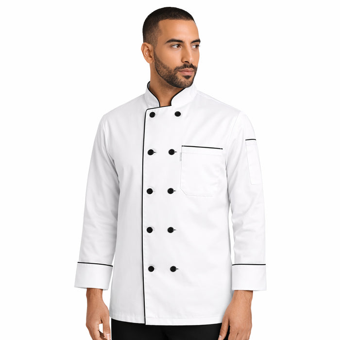 uniformer Full-Sleeve Chef Coat for Men with Black Piping