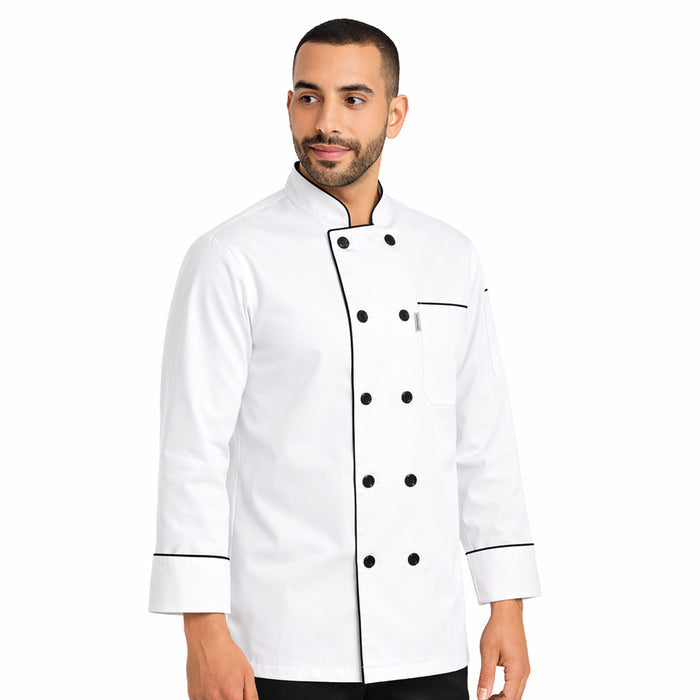 uniformer Full-Sleeve Chef Coat for Men with Black Piping