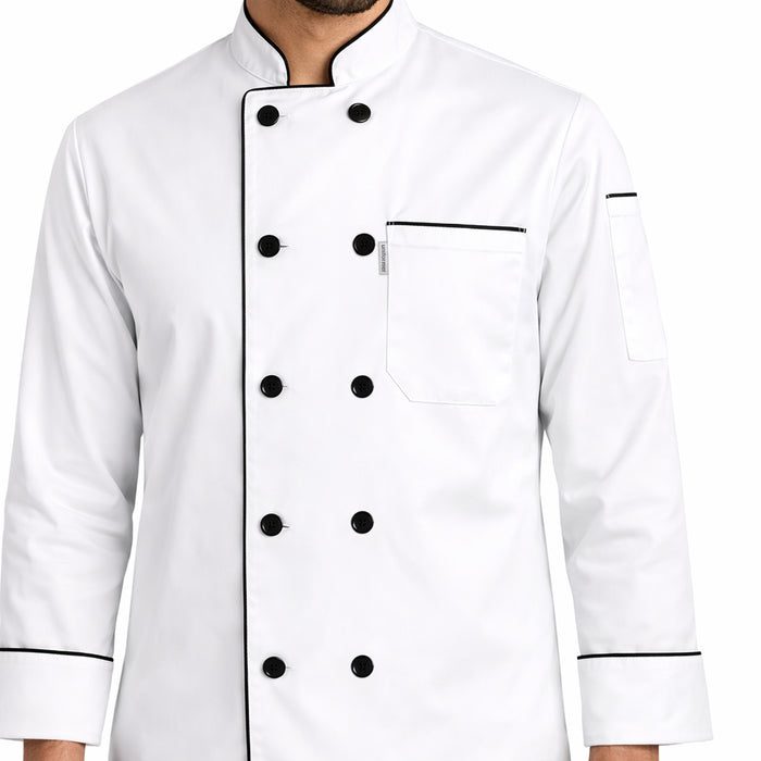 uniformer Full-Sleeve Chef Coat for Men with Black Piping