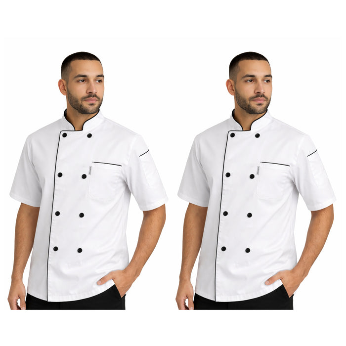 uniformer Half-Sleeve Chef Coat for Men with Black Piping Pack of 2