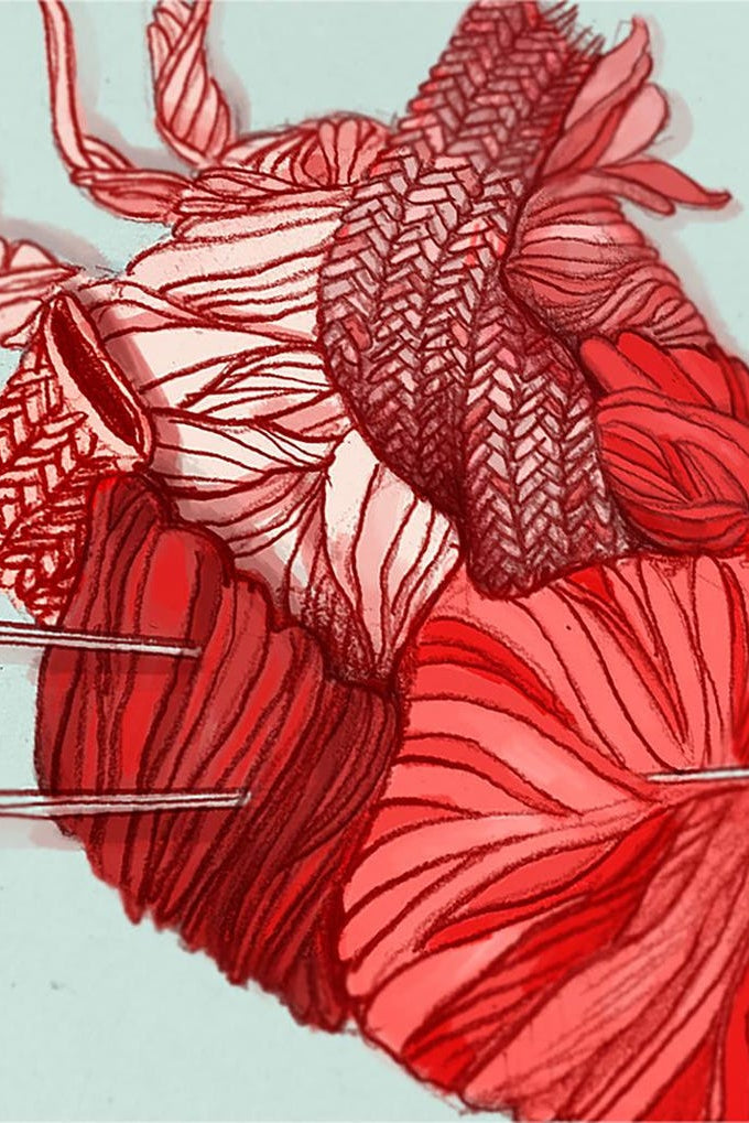 VALERIE BOIVIN Carte de Souhait - Coeur tricot