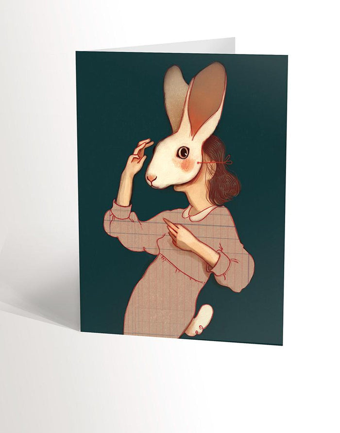 VALERIE BOIVIN Carte de Souhait - Femme Lapin