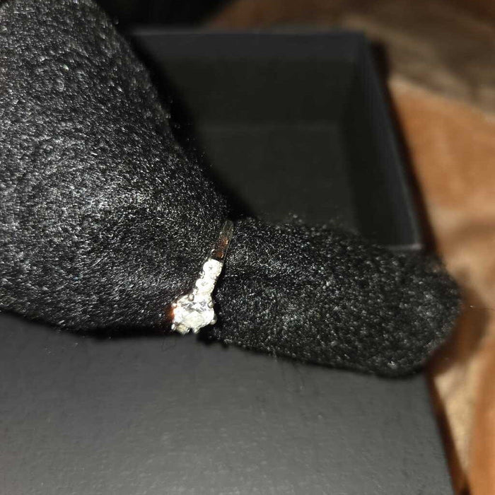 Vintage 3 Stone Diamond-Style Engagement Ring White Metal Setting