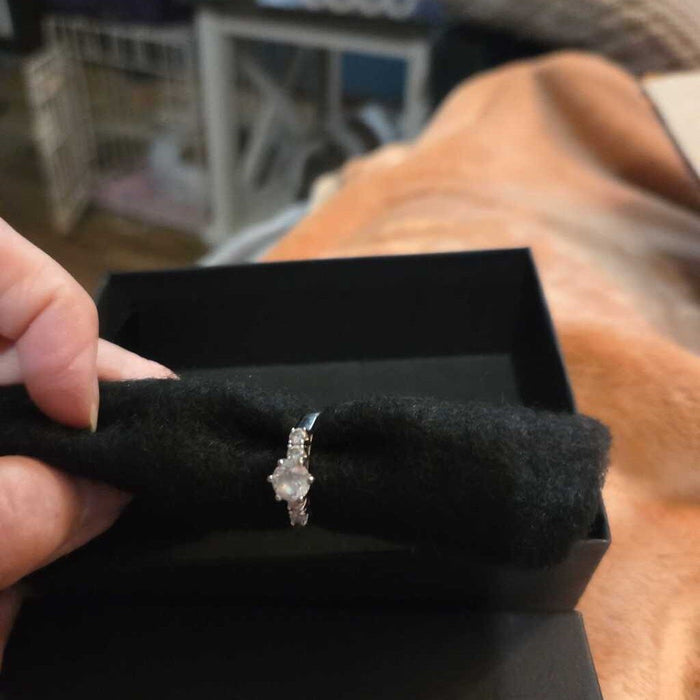 Vintage 3 Stone Diamond-Style Engagement Ring White Metal Setting