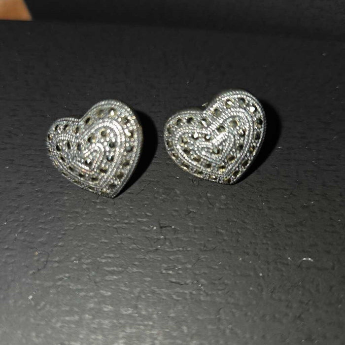 Vintage Heart-Shaped Marcasite Earrings