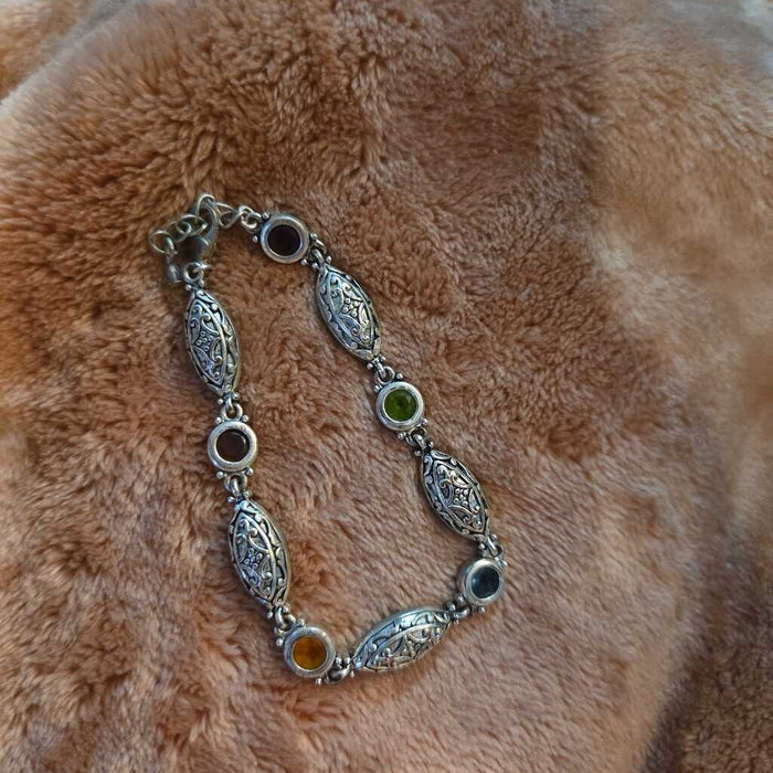 Vintage Silver-Tone Beaded Bracelet w/Rhinestone Accent