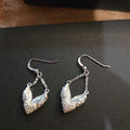 Vintage Silver-Tone Heart Shaped Dangle Earrings with Rhinestones