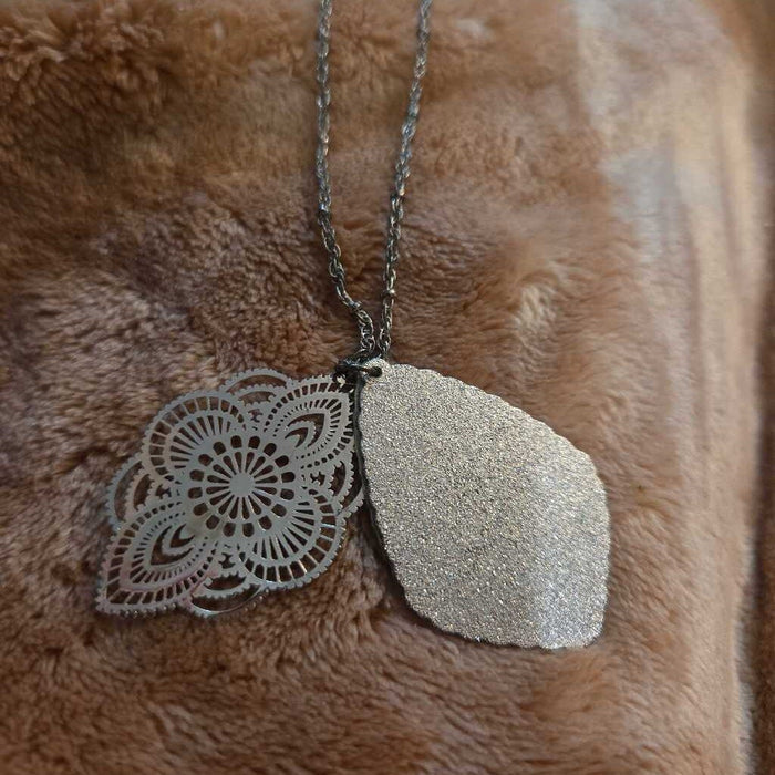 Vintage Style Pendant Necklace with Glitter and filigree Charms
