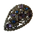 Violet and Blue Czech Glass Floral Design Large Fur Clip circa 1930s