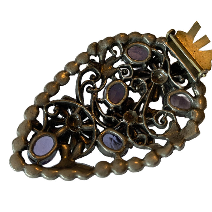 Violet and Blue Czech Glass Floral Design Large Fur Clip circa 1930s