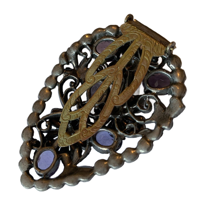 Violet and Blue Czech Glass Floral Design Large Fur Clip circa 1930s