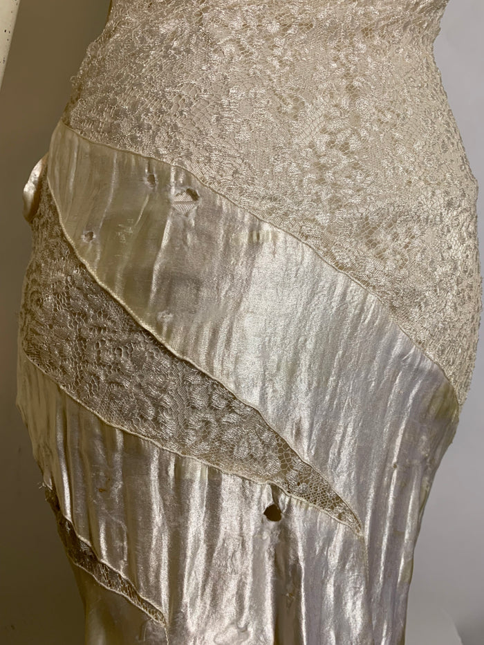 White Bias Cut Satin and Lace Dress circa 1930s