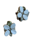White Thermoset Plastic and Rhinestone Flower Clip Earrings circa 1960s