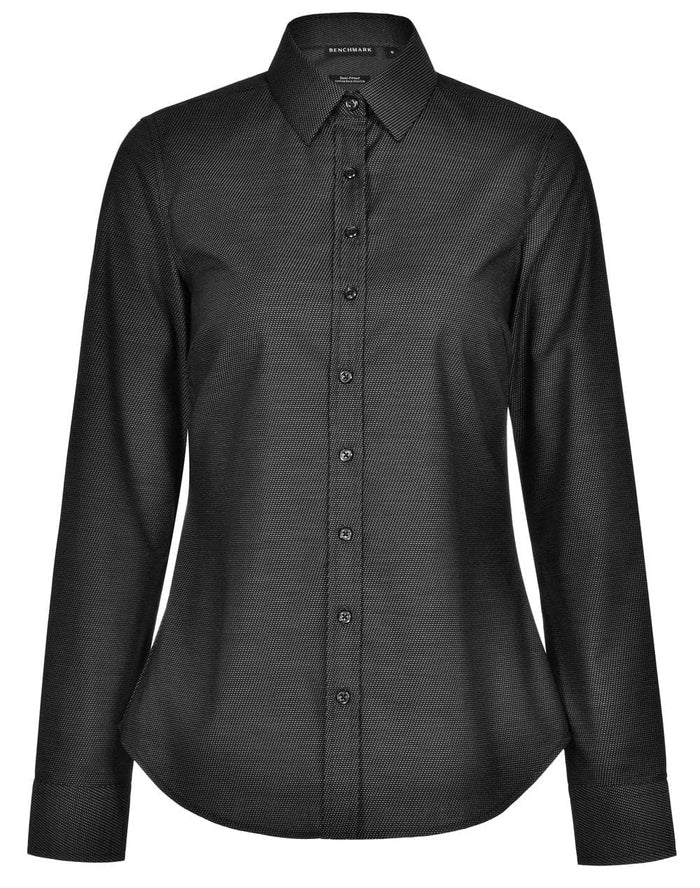 Ladies Dot Jacquard Stretch Long Sleeve Ascot Shirt M8400L Metro Workwear.
