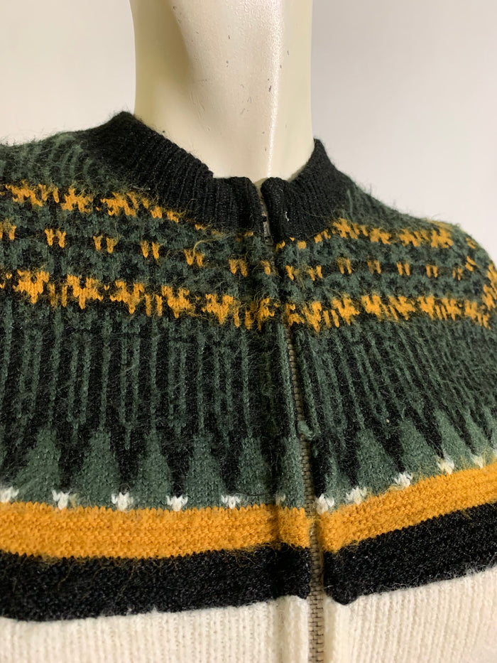 Zip Front Brown and Black Ski Sweater circa 1960s